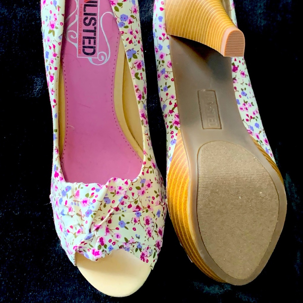 Floral open toe heels